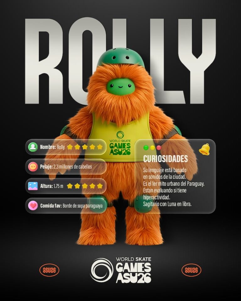 Rolly, el primer mito urbano sobre ruedas, se presenta como la mascota oficial de los World Skate Games ASU26 – Polideportivo.
