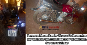 Persecución en Barrio Obrero: Delincuentes huyen hacia una zona boscosa y abandonan dos motocicletas