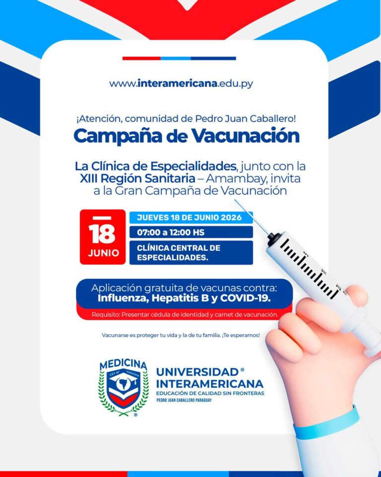 Universidad Interamericana y XIII Región Sanitaria impulsan jornada de vacunación gratuita en Pedro Juan Caballero