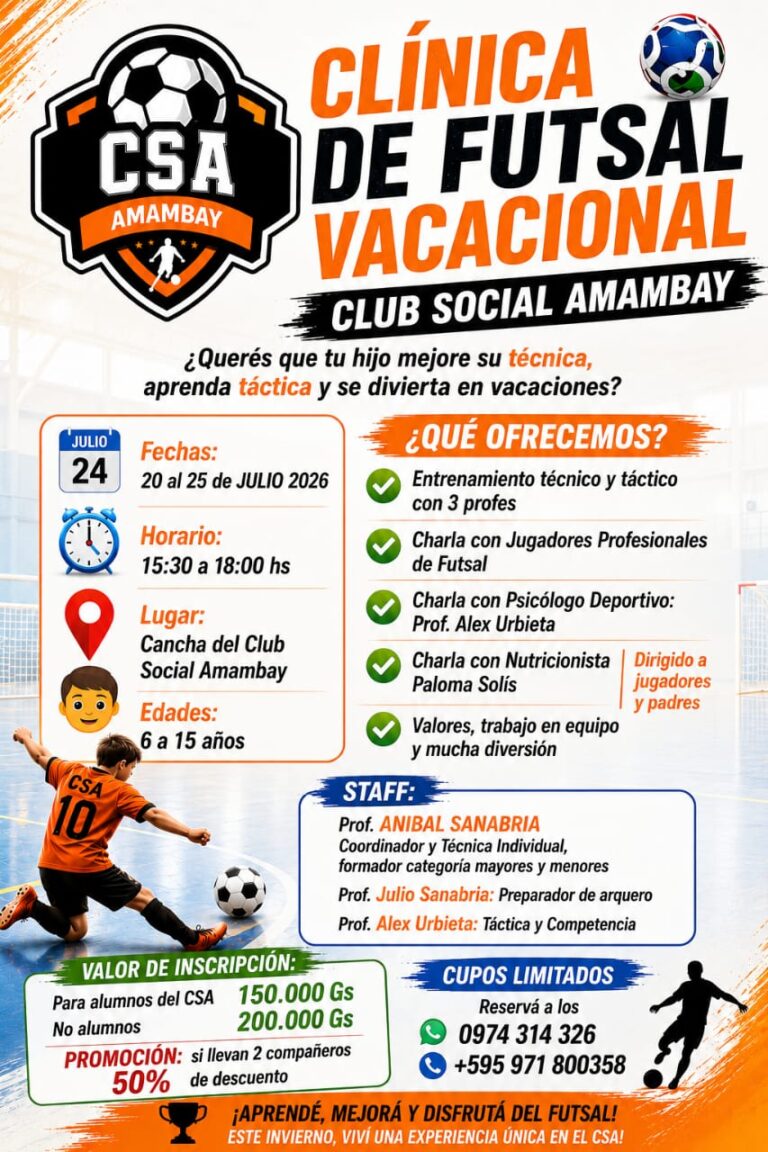 Club Social Amambay lanza su «Clínica de Futsal Vacacional» para niños y jóvenes con un staff de primer nivel